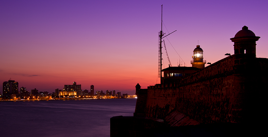 El Morro Lighthouse in Havana, Cuba photographed during twilight